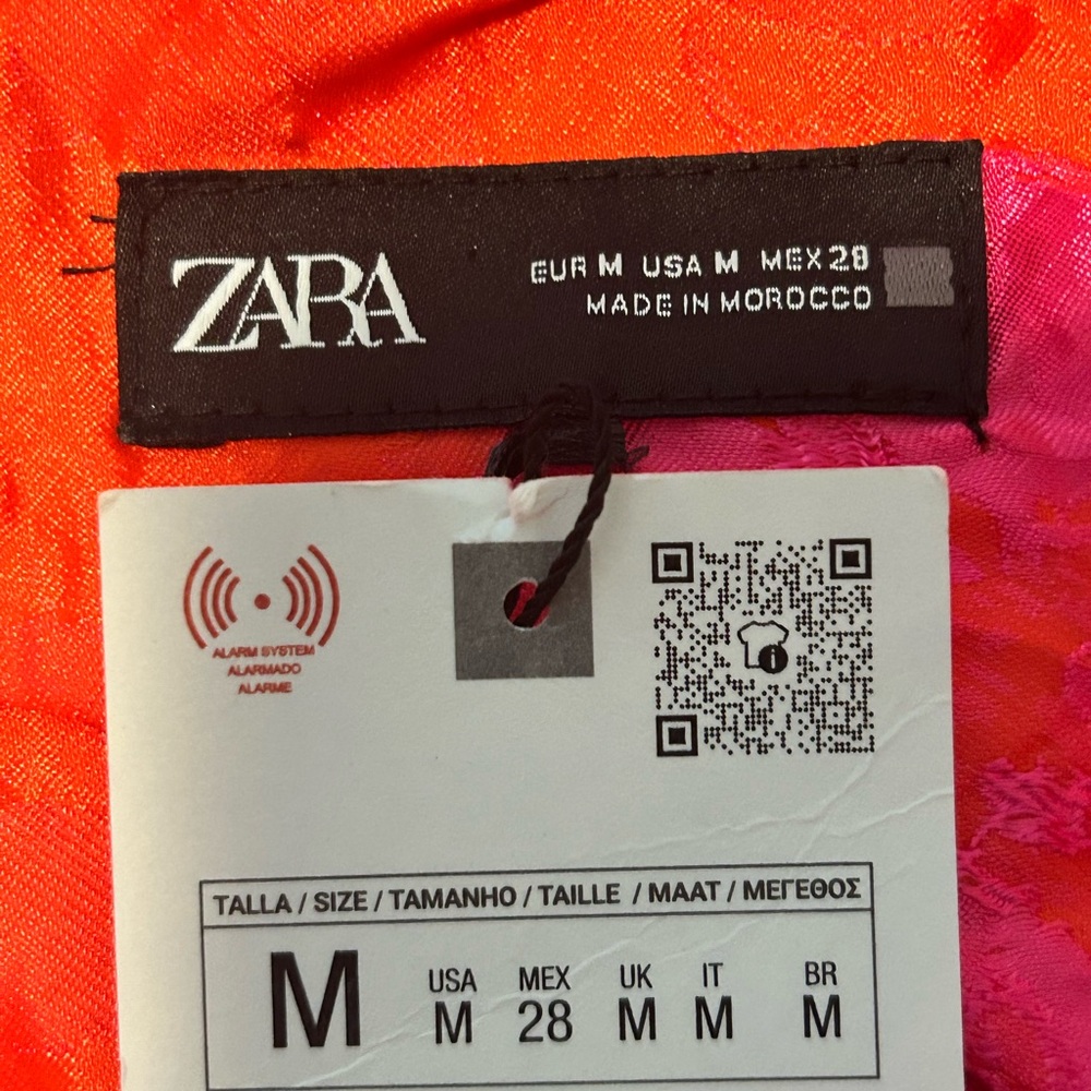 Zara Puff Sleeve Jacquard Fuchsia Floral Mini Dress Medium NWT - Picture 16 of 16